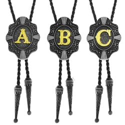 26 Letters Necktie for Men Western Cowboys Bolo Ties Gold Color A To Z Pendant Leather Gravata Fashion Jewelry Accessories Gift