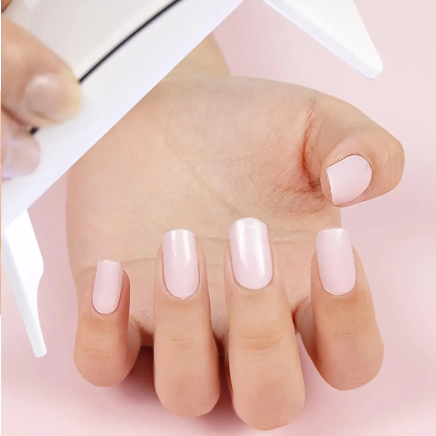 20-Finger Light Pink Nail Semi-Cure Gel Sticker, Fully Wrapped Waterproof Stickernail File and Stick (Uv/Led Light Required)