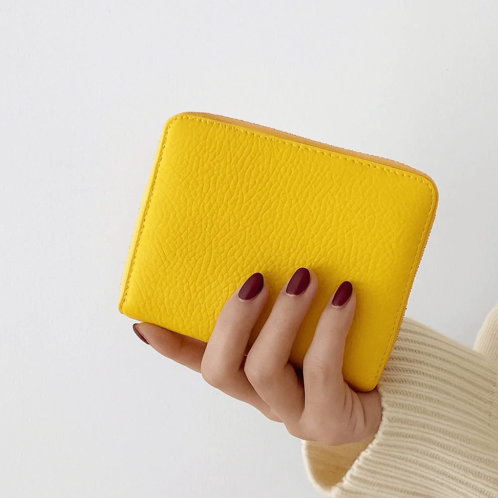Przenośny, krótki portfel na karty, skóra PU, wiele przegródek na karty, wielofunkcyjny portfel na karty, kolorowy portfel na karty z zamkiem błyskawicznym, na zakupy
