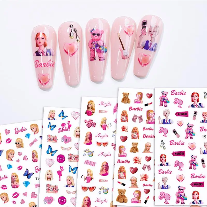 1Pcs Diy Barbie Kawaii Nail Stickers Anime Children Girls Cartoon Cute Doll Nails Art Patch Decals Manicure Decoration Gifts Toy