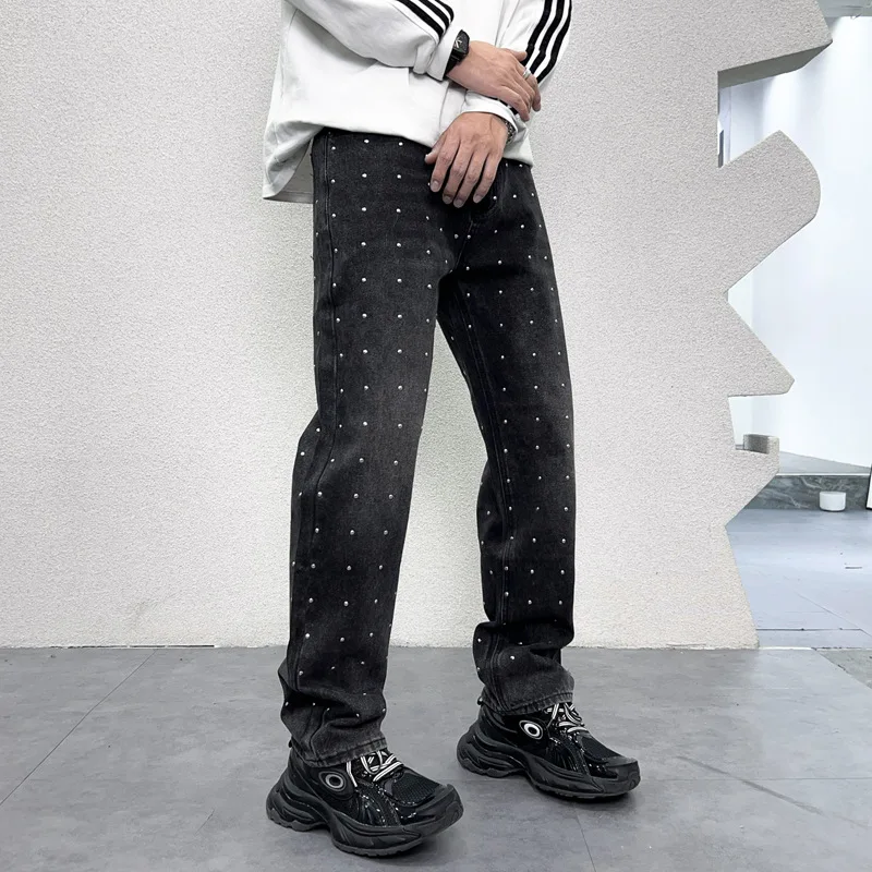 

Y2K Street Cool Design American Jeans Men 2024 New Autumn Slimming Loose Drooping Mopping Wide-Leg Denim Long Pants