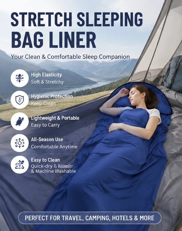 Ultralight Sleeping Bag Liner Portable Travel Camping Sheet High Elastic Inner Bag for Outdoor Hiking Backpacking Hotel Use
