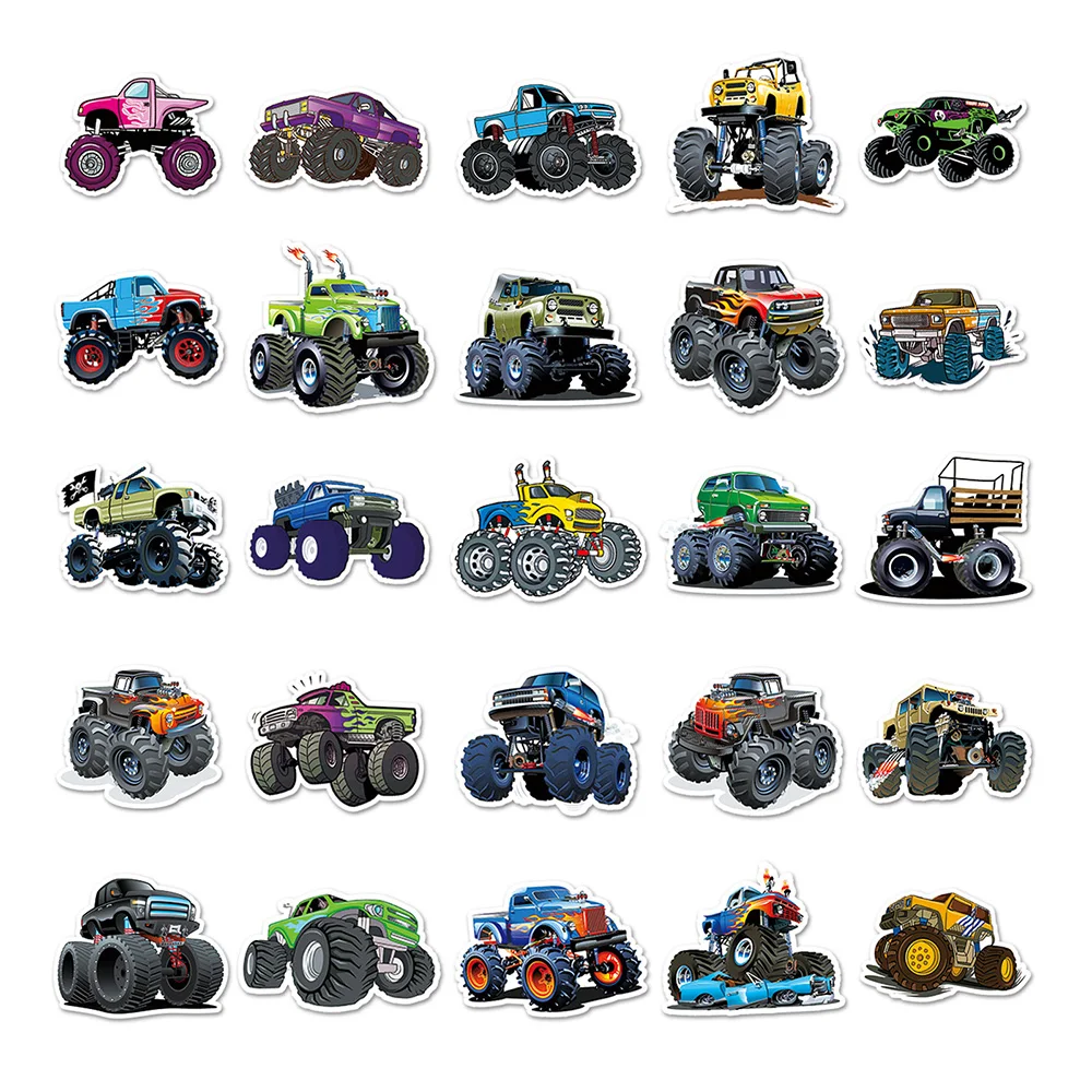 50PCS Monster Truck Sticker Truck Car Sticker Waterproof for Water Bottles Monster Truck Party Favors DIY Graffiti Sticker