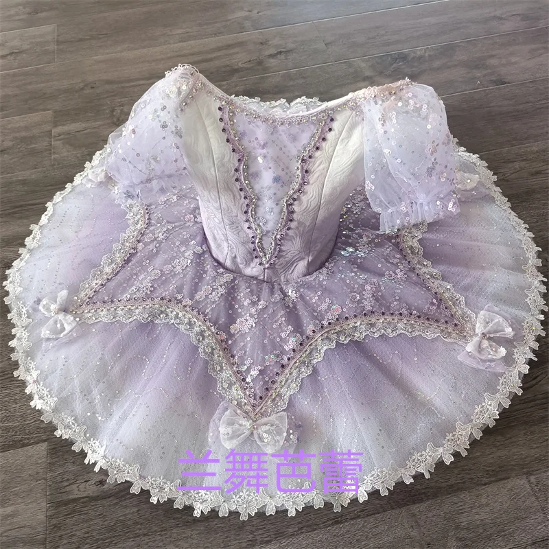 Professional Kids Girls Child Competition Performance Wear Glitters Fairy Dance Dress Gradiant Pink Purple Ballet Tutu Costumes