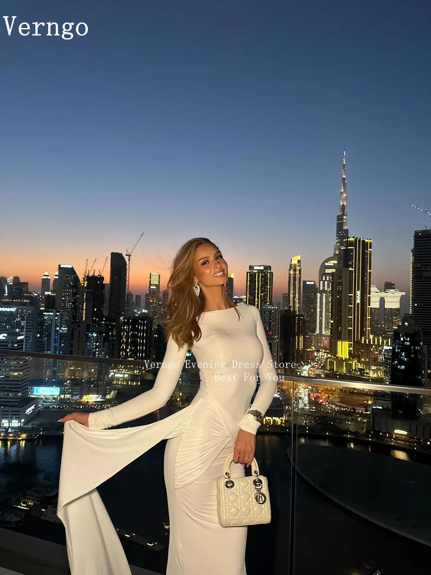 فستان سهرة من الكريب الأصفر من Verngo برقبة دائرية وأكمام طويلة حورية البحر فساتين حفلات عصرية للنساء فساتين حفلات بسيطة مخصصة #4