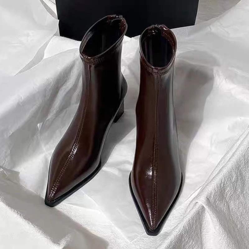 

Elegant High Heels Women Ankle Boots Pointed Toe Heeled Shoes Designer 2025 Winter New Fashion Boots Chunky Pumps Woman Botas