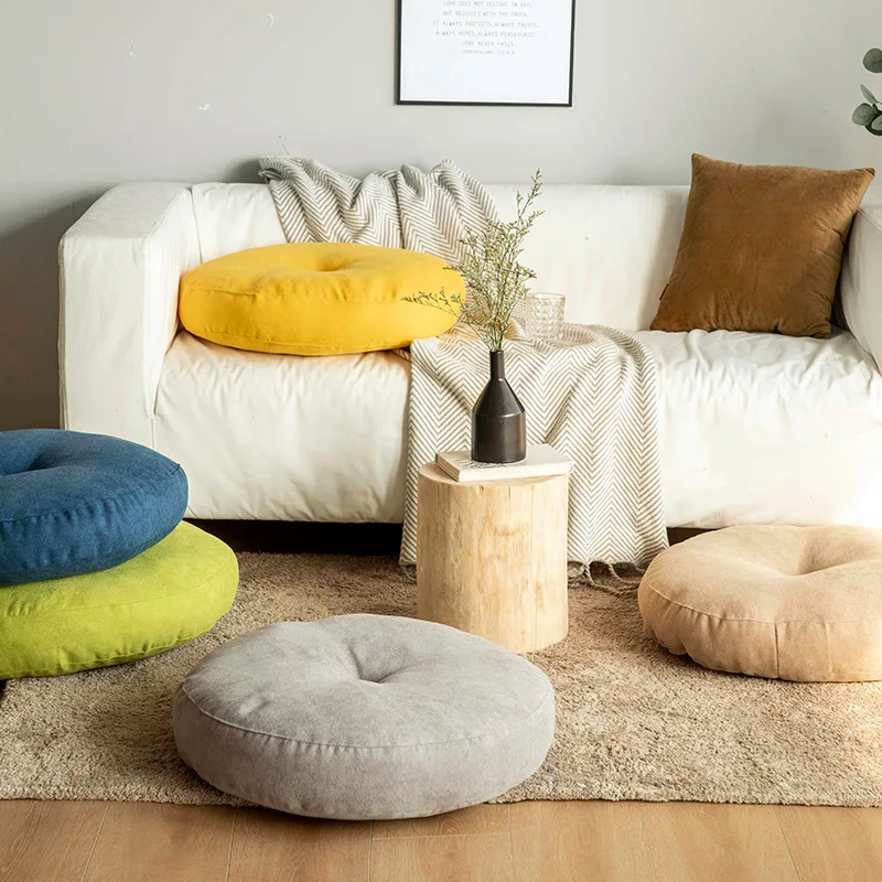 Zielona Duża Okrągła Poduszka Podłogowa Lniana Do Medytacji Jogi Gruba Mata Tatami Poduszki Dziecięce Mata Puf Gruby Poduszka Na Krzesło Balkonowa Poduszka 방석