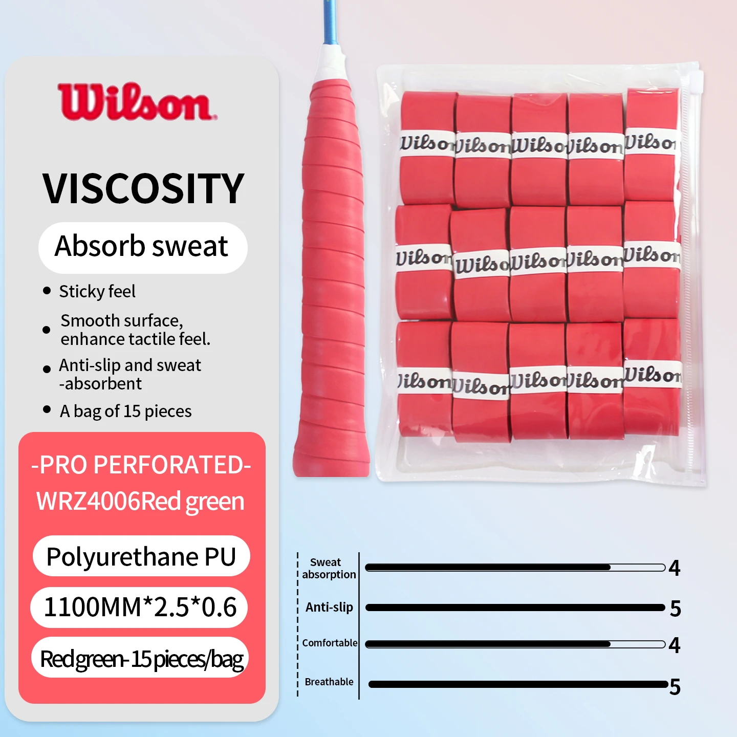 15PCS Wilson Tennis Racket Overgrip Sweat Band Absorption Grip PU Racket Handle Grip Tennis Griptape Padel Grip PRO