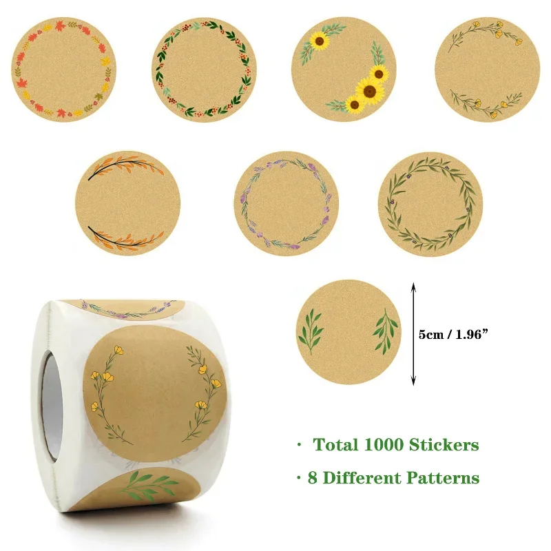 1000pcs Kraft Paper Labels Stickers Round Handmade Stickers Self-Adhesive Brown for Baking Gift Bags Packaging Jam Jar Canning