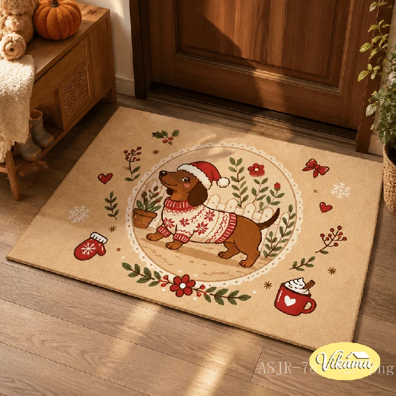 VIKAMA Christmas Dachshund Dog Printed Doormat Anti‑Slip Wear‑Resistant Floor Mat For Entrance Porch Home Decor