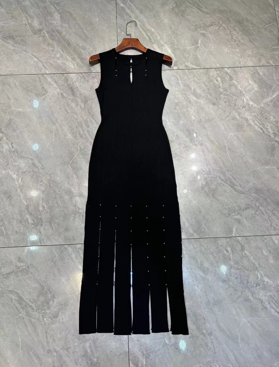 Sexy Hollow Fringe Solid Color Long Dress 2024 Spring And Summer New Round Neck Sleeveless Long Dress Commuter Evening Dresses