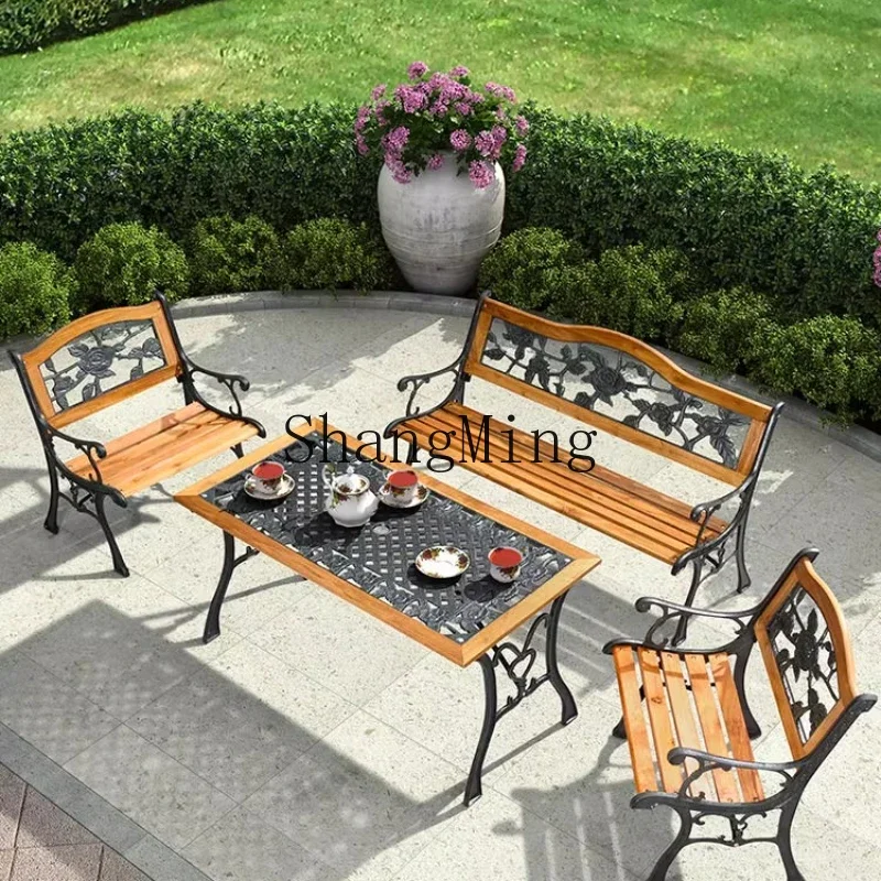 مسند ظهر خشبي CL، مقعد طويل، طاولة وكرسي للترفيه في الهواء الطلق #2