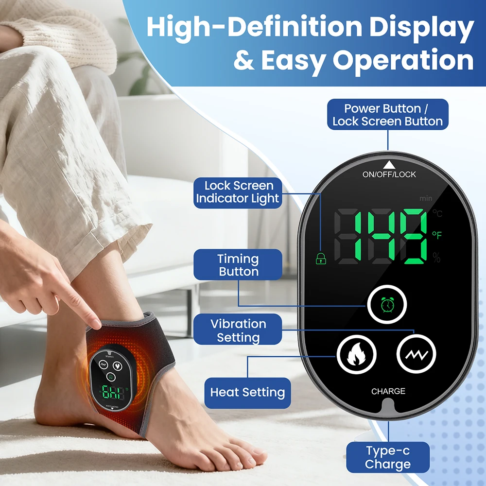 

Electric Foot Massager Vibration Relaxation Ankle Massager With 4 Level Hot Compress 3 Level Vibration Timeing Ankle Relax Care