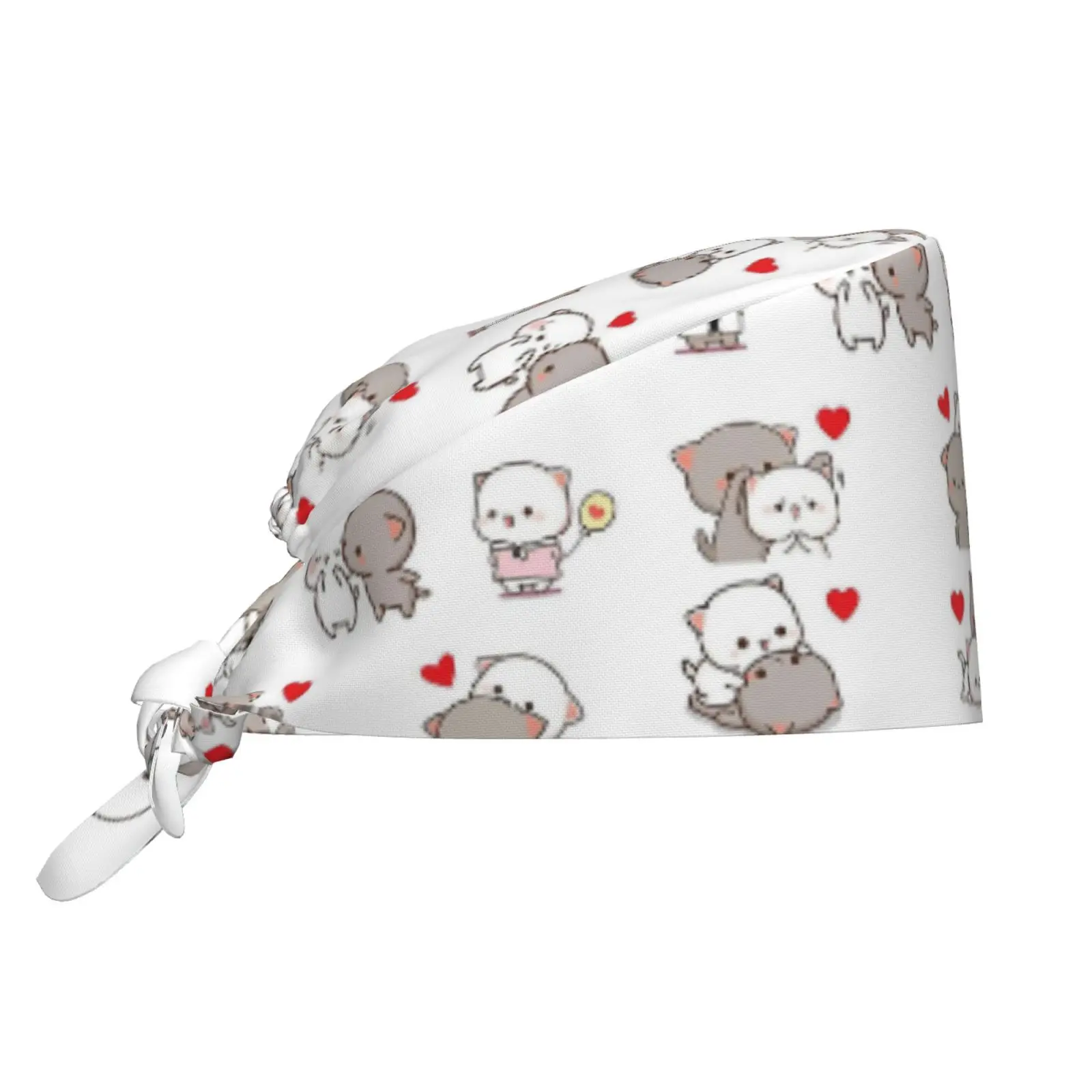 Peach and Goma Mochi Cat Breathable Work Hat for Male and Female Nurses and Doctors Surgical Hat with Elastic Strap Rear Cap