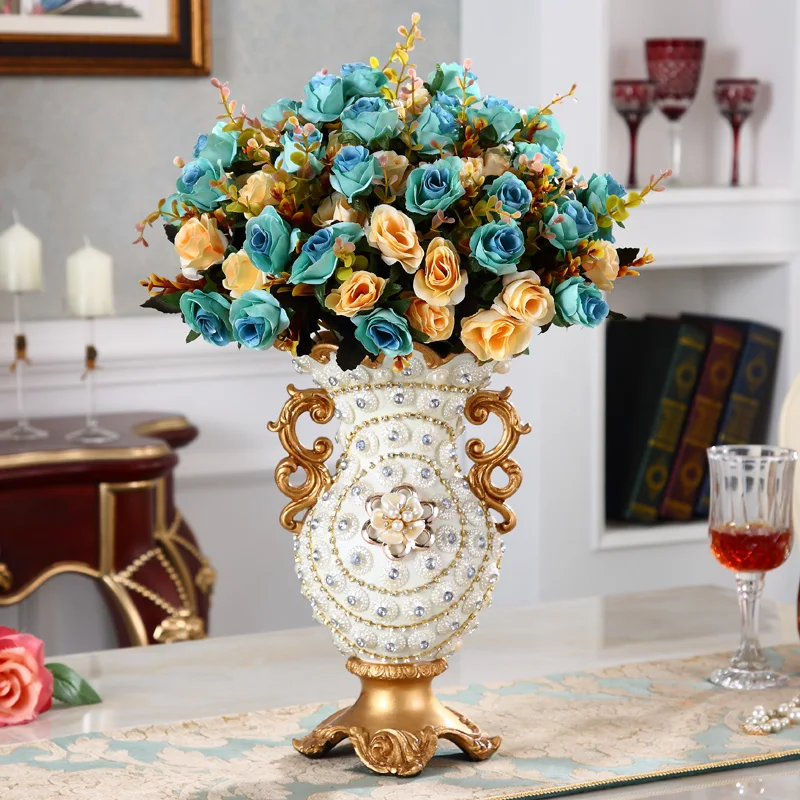 

European Fruit Plate Vase Fake Flower Resin Ornaments Home Livingroom Figurines Crafts Coffee Table Accessories Decor