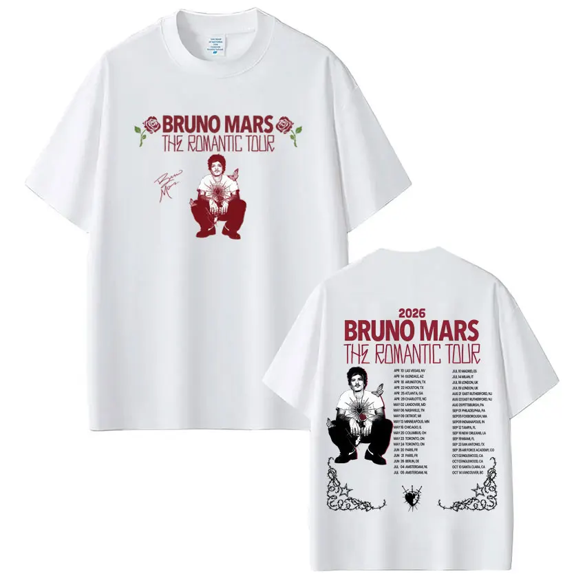 Bruno Mars The Romantic Tour 2026 Print T-shirt Men Women Hip-hop T-shirts Summer Short-sleeved Harajuku Fashion Cotton T-shirts