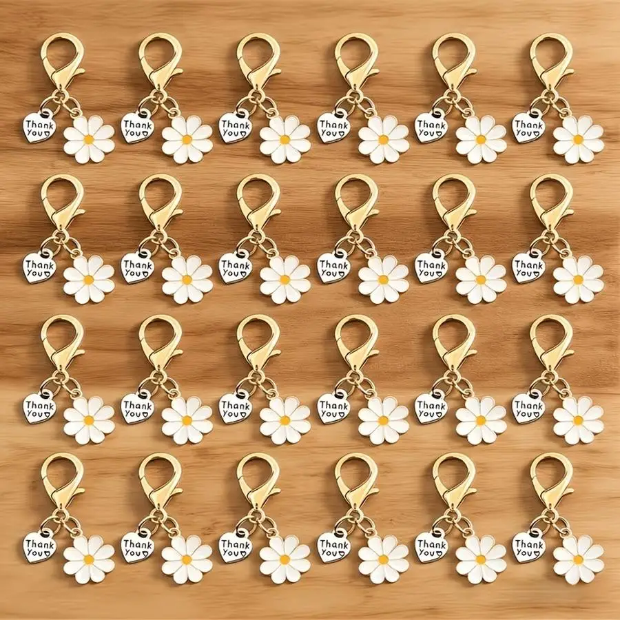 1/5/10/20/50/100pcs Daisy Keychains with Thank You Pendants, Cute Ladies' Bag Charms, Fashion Accessories, Elegant and Charming