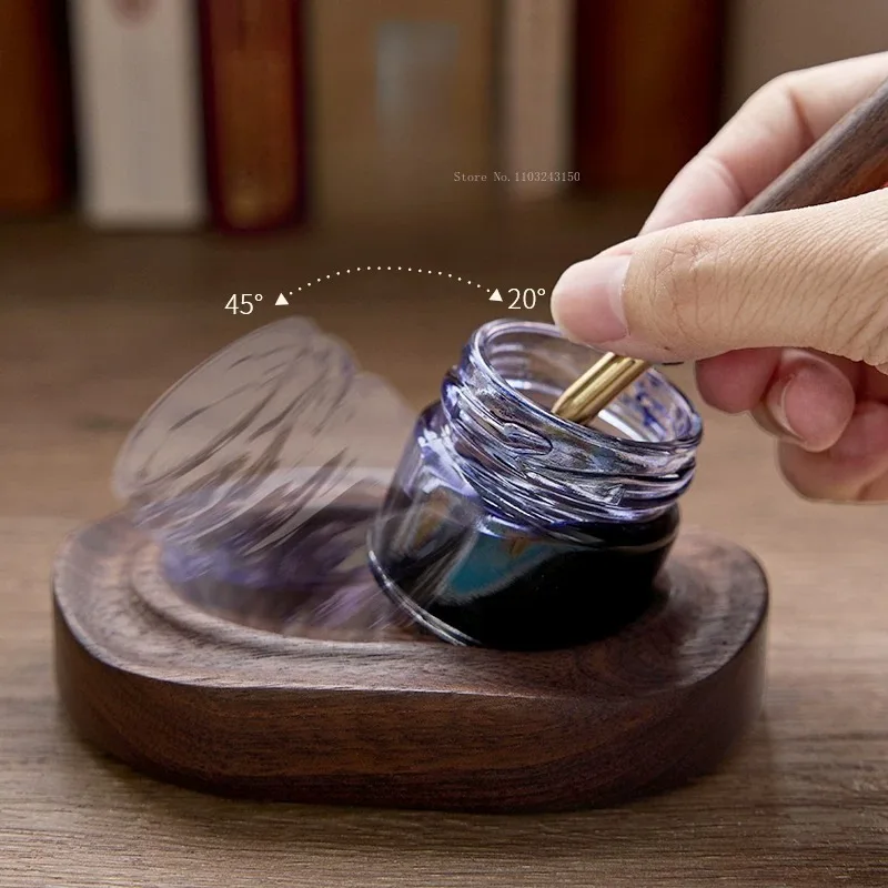 Dip Pen Rack Glass Bottle Combination Set Storage Solid Wood Ornaments Sealed Containers Creative Design Stationery Art Students