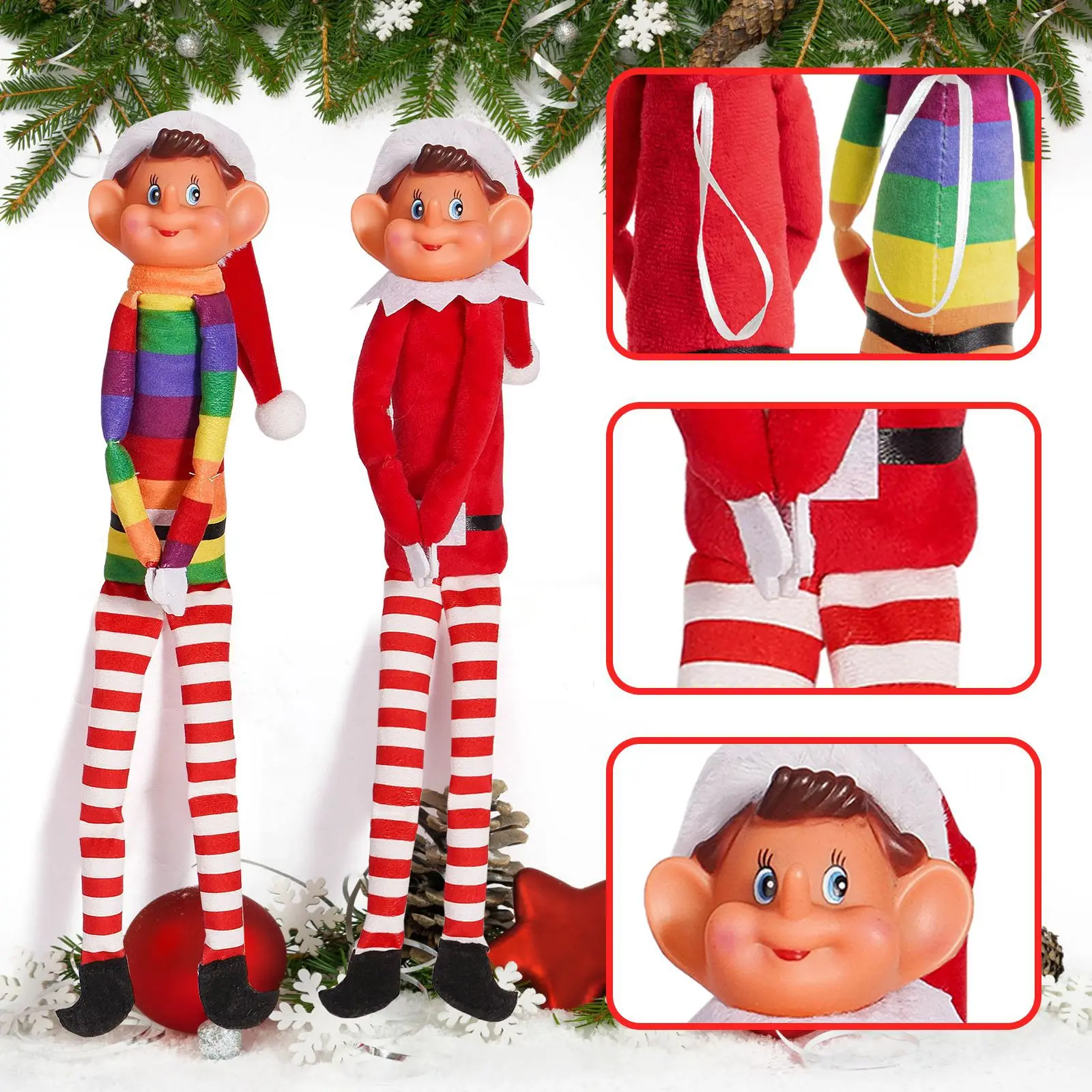 46CM Big Head Christmas Elf Doll Long Leg Plush Doll Christmas Tree Ornament Car Ornament Christmas DIY Doll