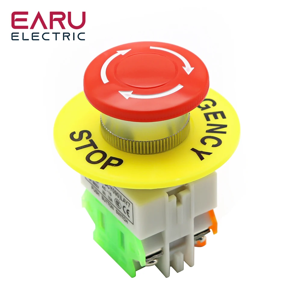 Red Mushroom Cap 1NO 1NC DPST Emergency Stop Push Button Switch AC 660V 10A Switch Equipment Lift Elevator Latching Self Lock