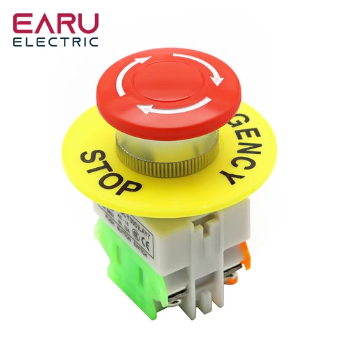 Tapa de seta roja 1NO 1NC DPST interruptor de botón de parada de emergencia AC 660V 10A equipo de interruptor elevador enganche autobloqueo