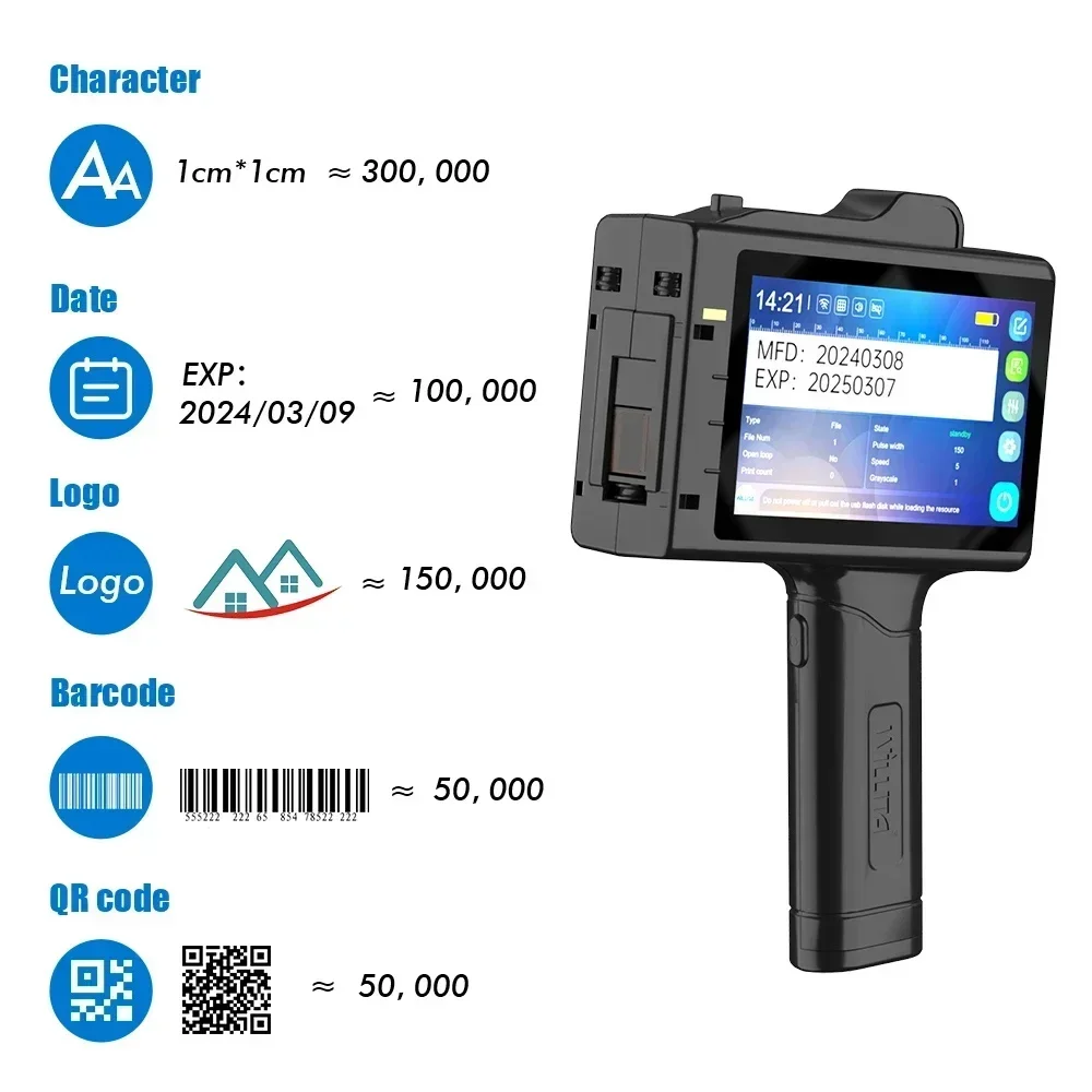 WILLITA 12.7mm Handheld Inkjet Printer Portable Label Printer 5 Inch Touch Screen for QR Code Barcode Date Logo on All Meterials view 6
