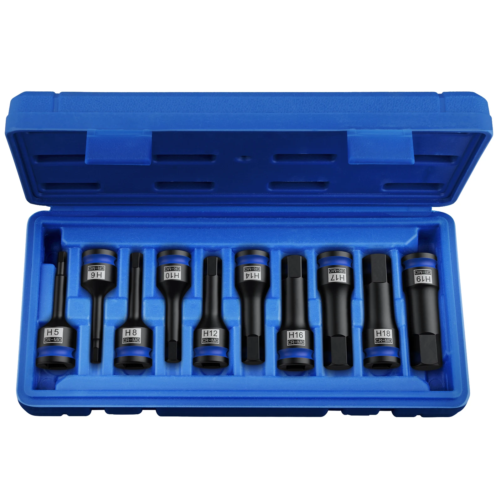 10Pcs Impact Metric Hex Bit Socket Set 42CRMO Material With Matching Leather Ring + Bolt For Pneumatic Wrenches/Electric Wrench