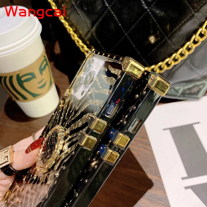 Luxury Gold Leopard Feather Phone Case for Honor 50 30 V30 20 Pro 30S 9X 20i 10i Glitter Ring Holder Stand Cover