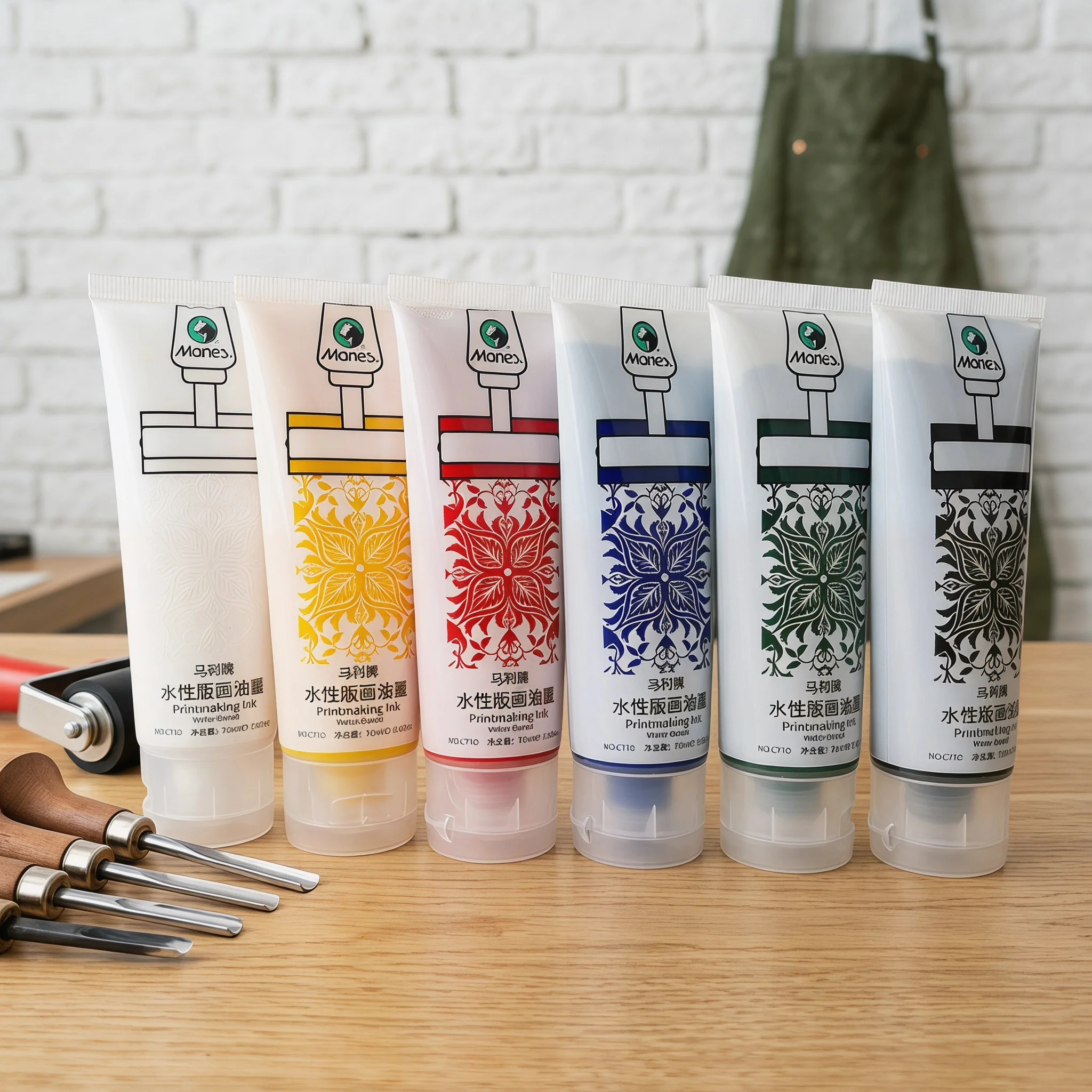 6Pcs Marie's Water-based Printmaking Ink 75ml for Linoleum Wood Soft Block Paper Cardboard Printing Art Craft Supplies