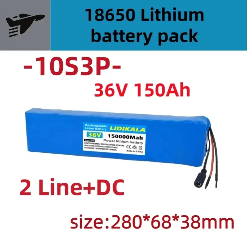 10S3P 36V 150000mAh 18650 Lithium-Ionen-Akku, wiederaufladbarer Li-Ionen-Akku mit großer Kapazität und 42V 2A Ladegerät, DC-Anschluss, Ersatzakku für Elektrofahrräder, Roller, E-Bikes