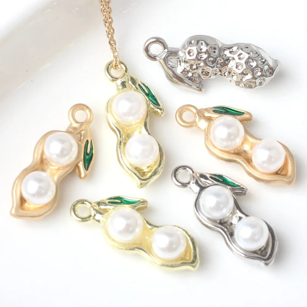 10 Pieces/bag Simplicity Alloy Pearl Inlay Peanut Pendant DIY Bracelet Necklace Earrings Accessories