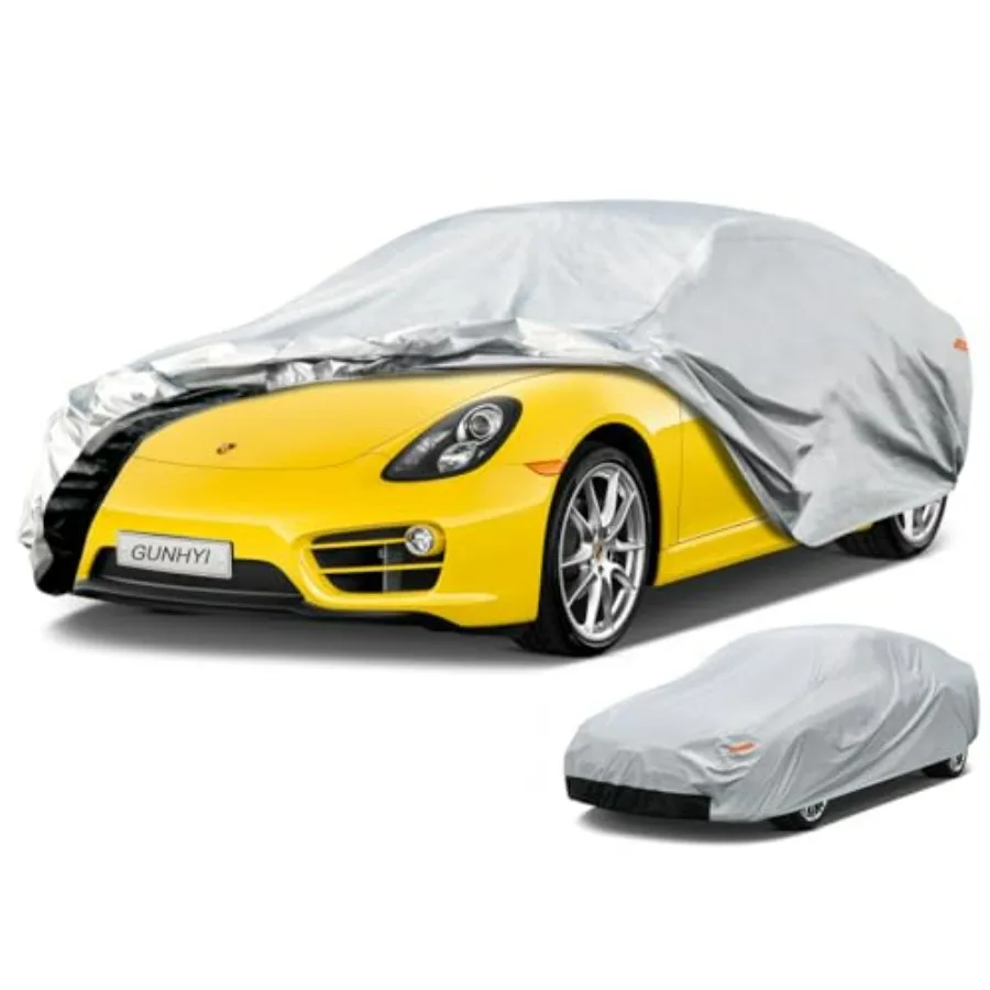 

6 Layers Car Cover for Coupe Sports: Waterproof All-Weather Protection, Heavy-Duty Polyester, Black, UV-Resistant Scratch-Proof