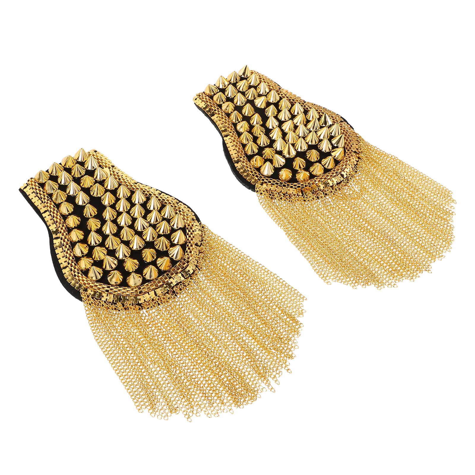 

2Pcs Fashion Shoulder Epaulets Tassel Chain Rivet Metal Beads Punk Fringe Badge for Suits Stage Performance Party