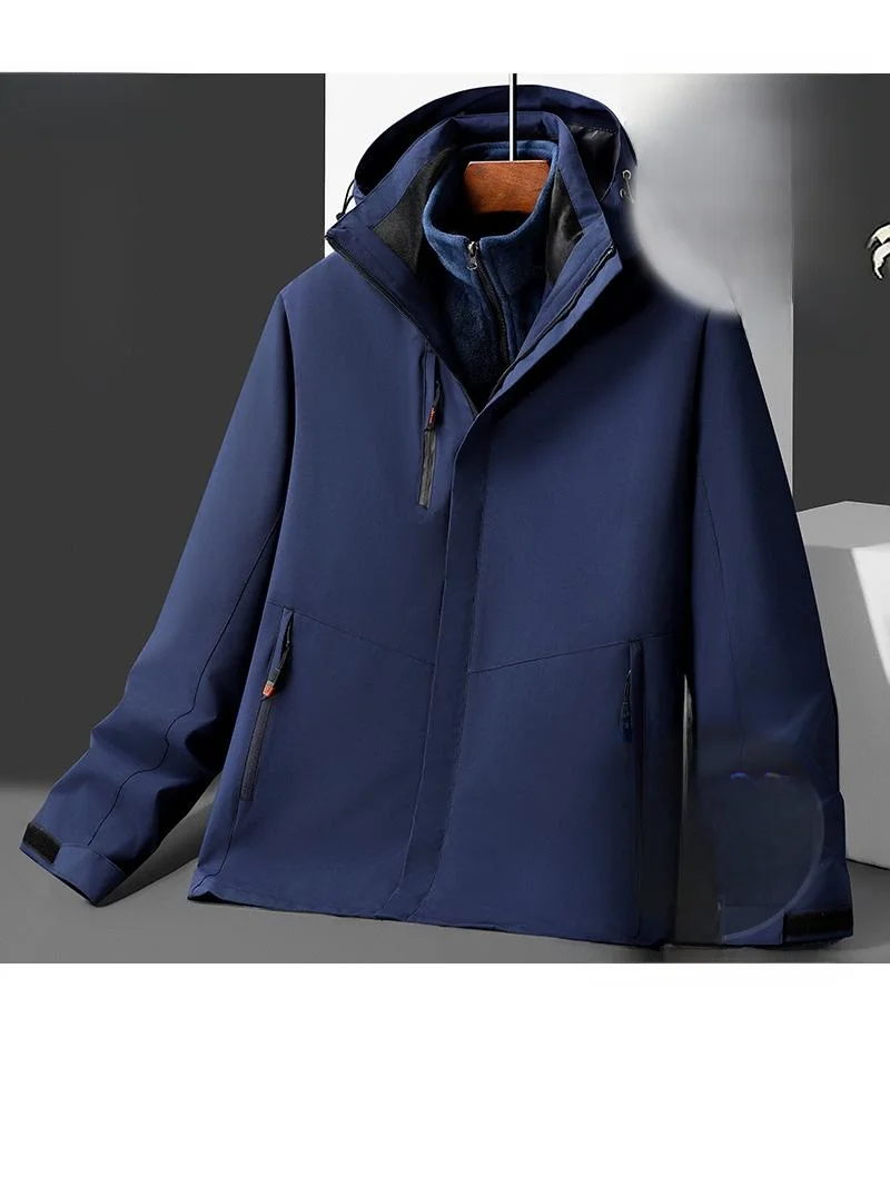 

Мужская ветрозащитная рабочая куртка-фуфайка (флисовая подкладка) из серебристого меха, весна-осень, большие размеры