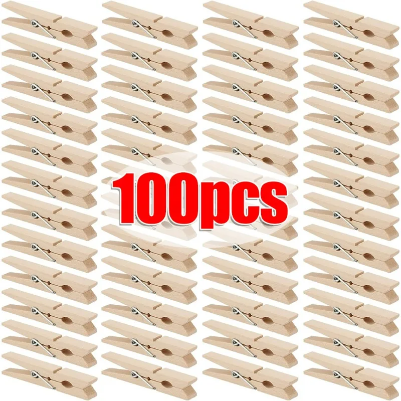 100/50Pcs Mini Wooden Clips Reusable Photo Clamps Natural Wooden Clothespins Multi-functional Home Party Wall Decoration Clips