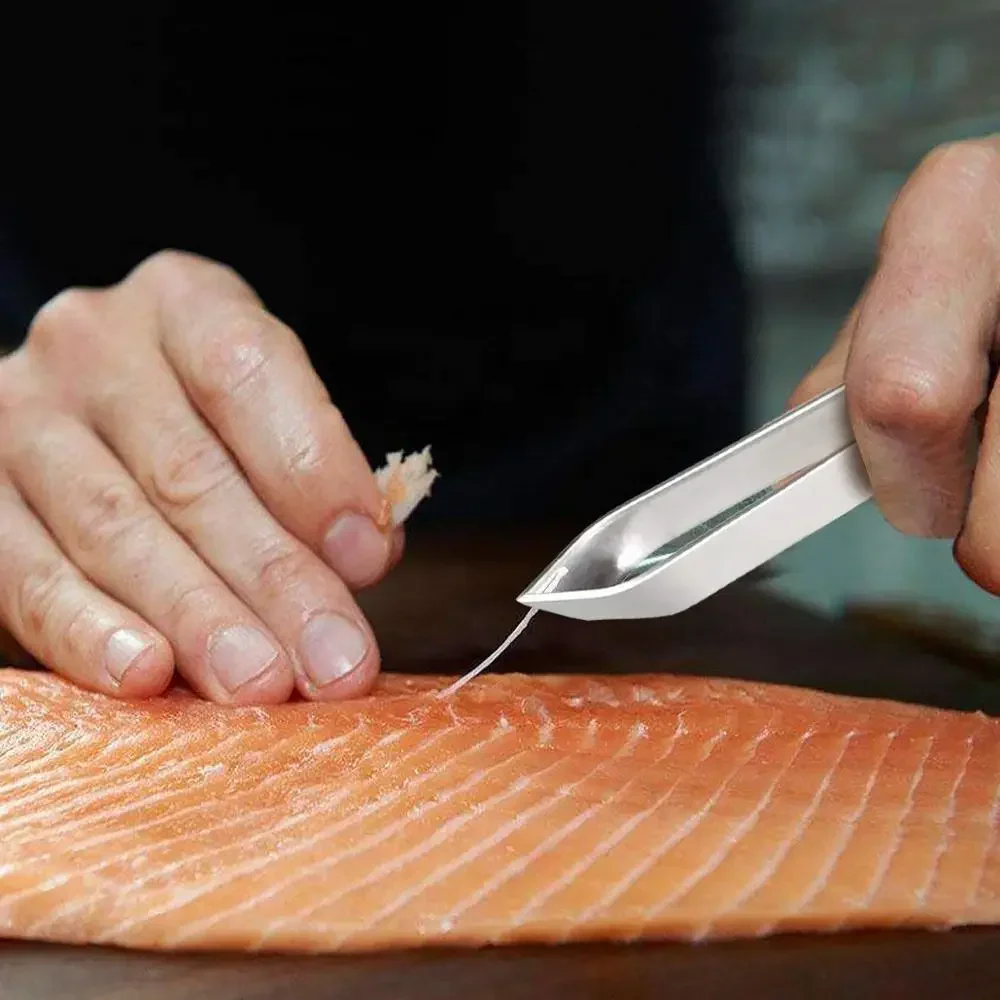 Pince à os de poisson plate et inclinée 4,6" - Ustensile de cuisine en acier inoxydable pour coquillages et désherbage
