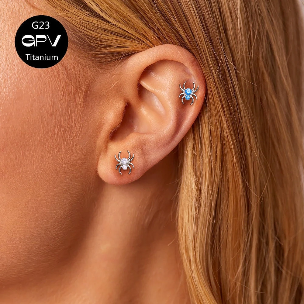 Titanium G23 Eight-Prong Spider Stud Set With Four Color Zircon Personality Tragus Piercing Jewelry Women\'s Ear Cartilage Stud
