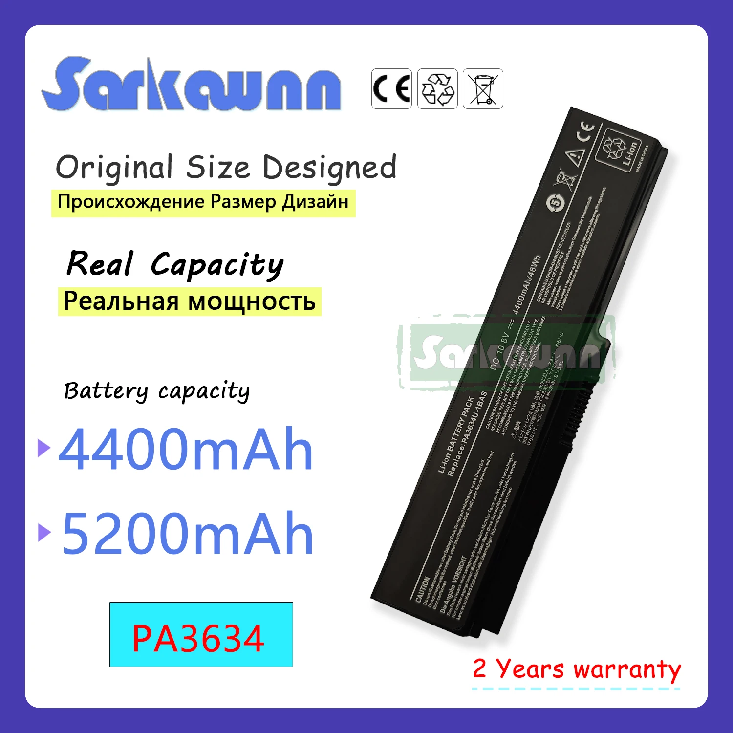 

SARKAWNN 6CELLS PA3634 LAPTOP Battery For EquiumU400-124 Equium U400-145 Equium U400-146 Equium U400 Series Portege M800-101 Por