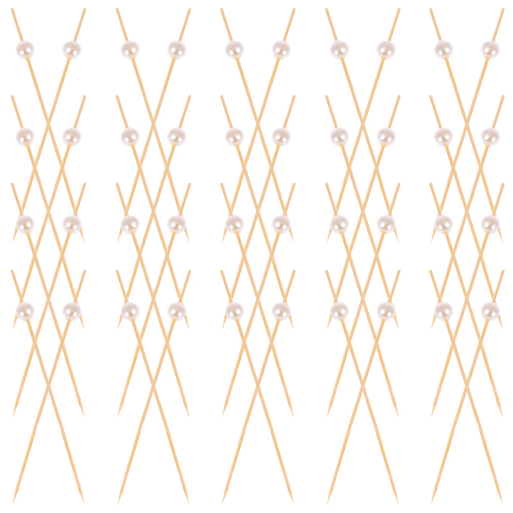

100 Pcs Fruit Picks Bamboo Cocktail Sticks Colorful Pearl Topper Cake Skewers Disposable Decorative Fruits Tasting Toothpicks