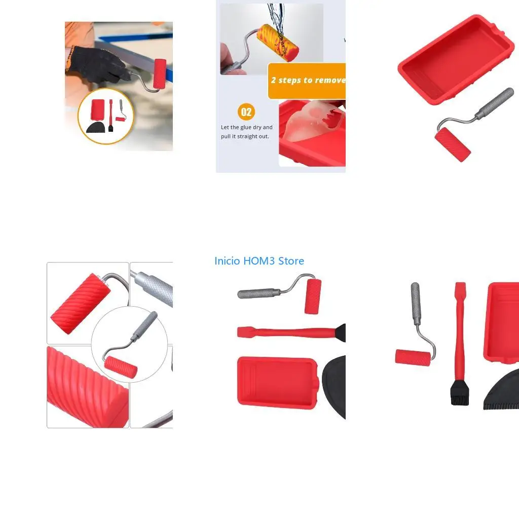A5YD Paint Application Set Silicone Roller with Brush set with Tray Easy to Clean Silicone Brush for Professional Project