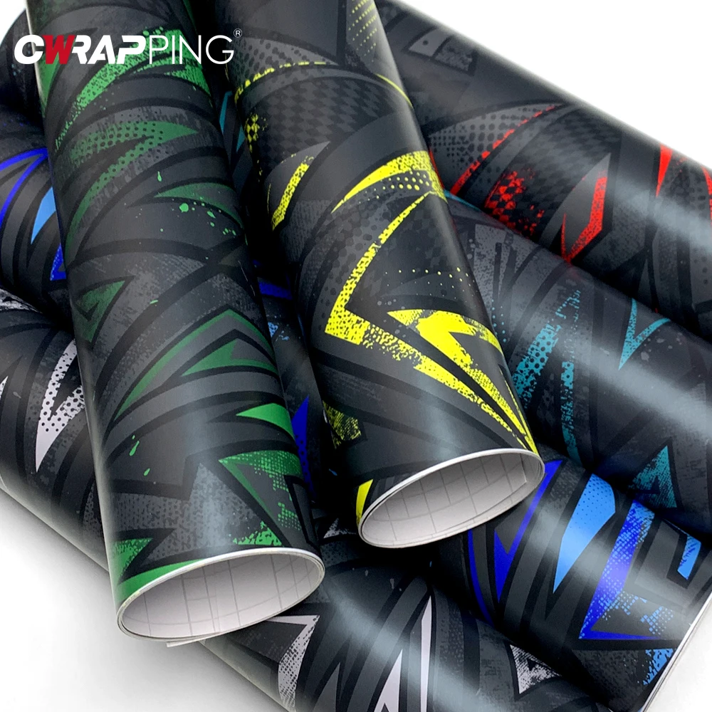Vinil Adesivo para Envelopamento de Carros, Capacetes de Moto, Skateboards e Gráficos Cyberpunk Triangulares - Decalques de Vinil Impermeáveis para En