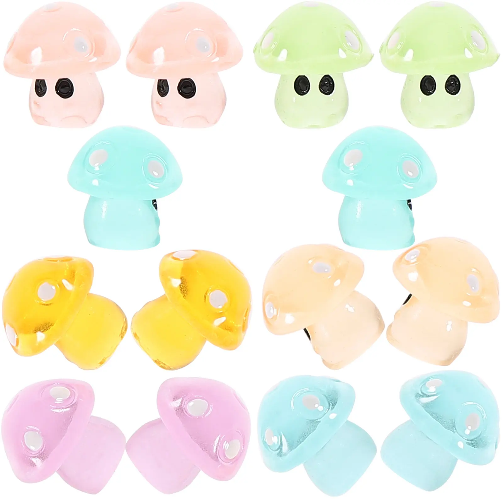 14Pcs Glow in The Dark Mini Mushroom Statue Resin Garden Ornament for Outdoor Path Porch Yard Bonsai Micro Landscape Decoration