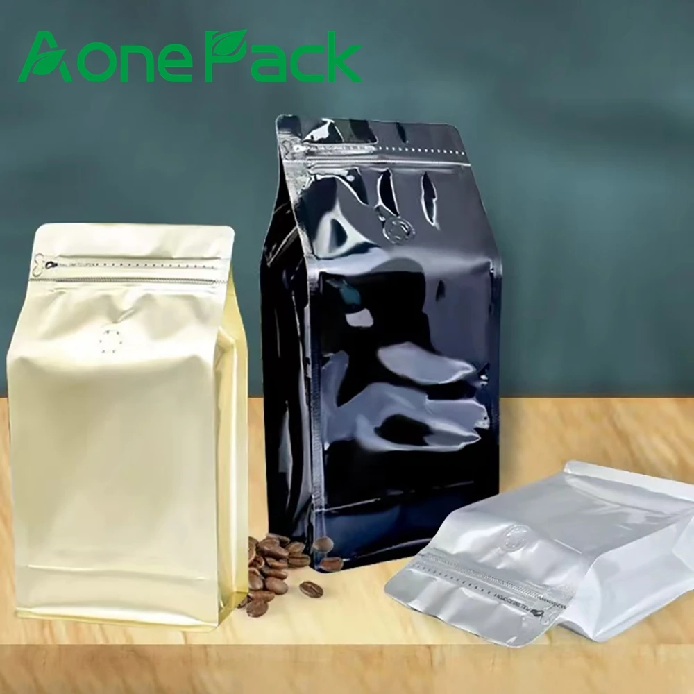 

100pcs Smell Proof 250g 500g Glossy Coffee Stand Up Plastic Ziplock Bag Flat Bottom Coffee Bean Powder Packaging Bag with Valve