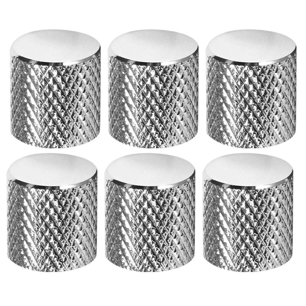 6Pcs 6Mm Bass Knob Electric Guitar Knob Set Flat Metal Tone Control for Amp Replacement Silver