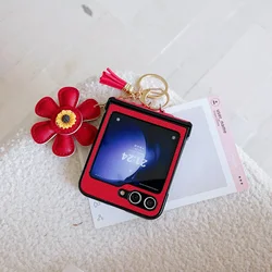 Ring PU Leather Flower Phone Case for Samsung Galaxy Z Flip 7 6 5 4 3 Flip7FE Flip6 5G Hinge Protection Shockproof Cover