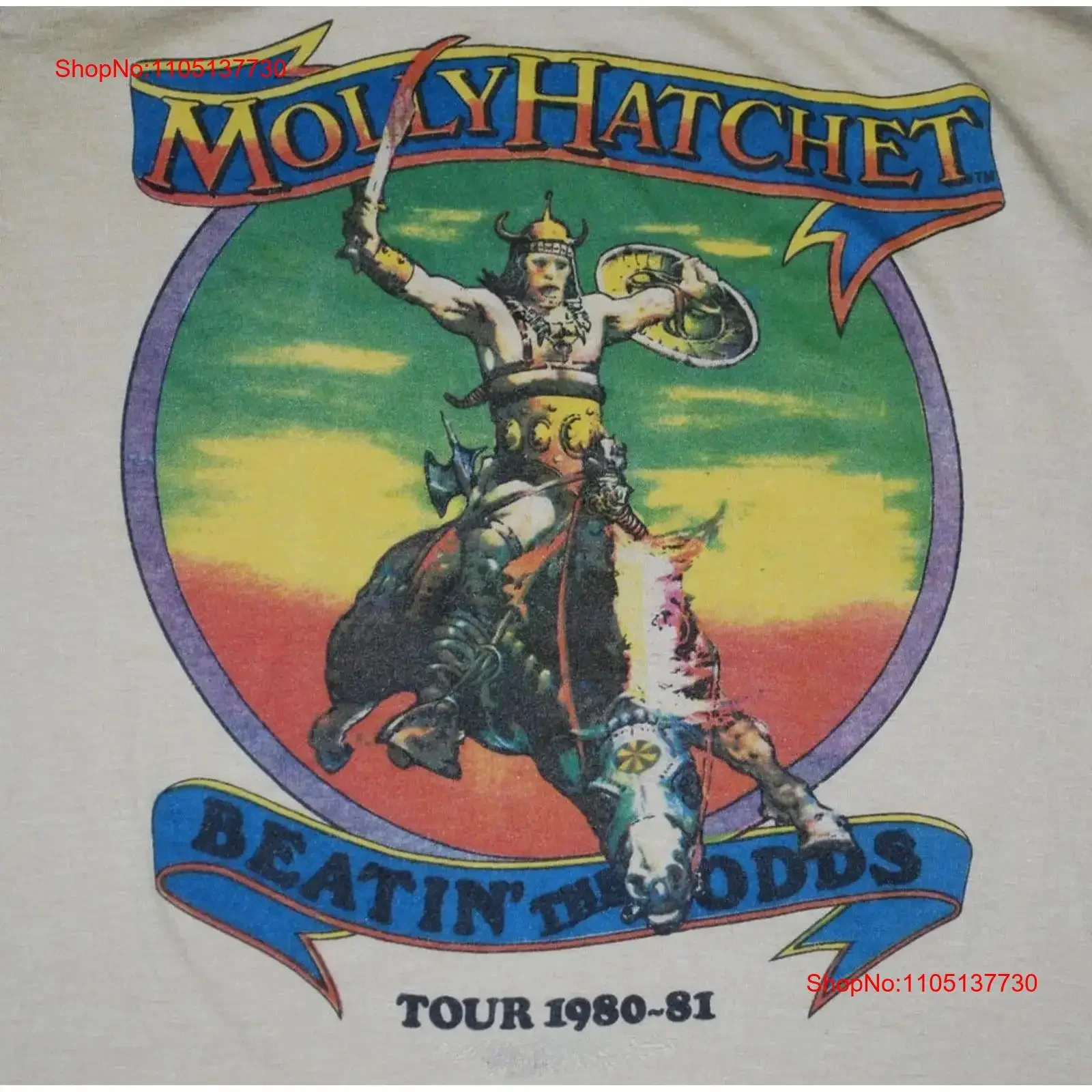 Vintage Molly Hatchet 80s 81s Tour Cotton White Full Size T Shirt BL463 vintage Washed Slightly fashion Stylish streetwear