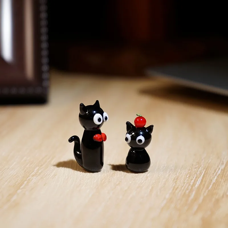 Black Kitten Handcrafted Glass Miniature Crystal Desk Computer Monitor Automotive Screen Edge Decor DIY Patio Landscape Ornament