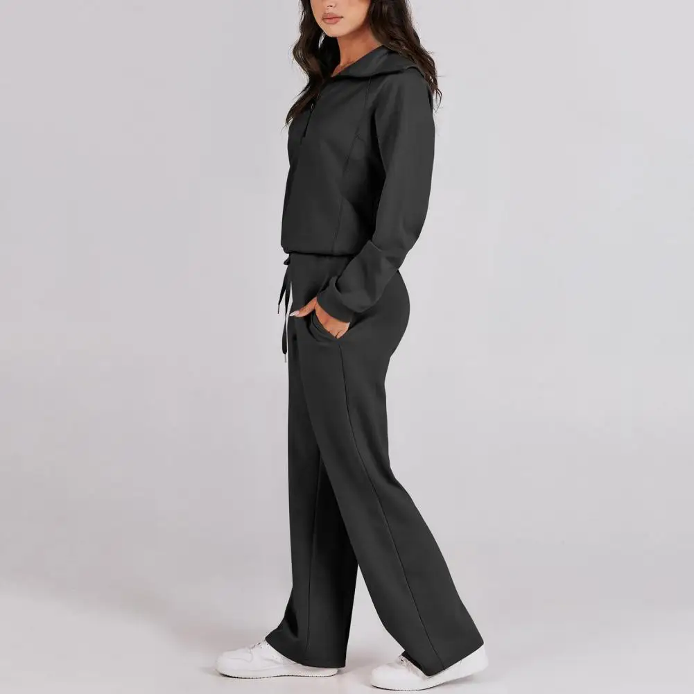 Women Sportswear Set Oversized Sweatshirt Pants Set Stylish Fall Winter Coat Trouser Suit Set with Lapel Drawstring for Women