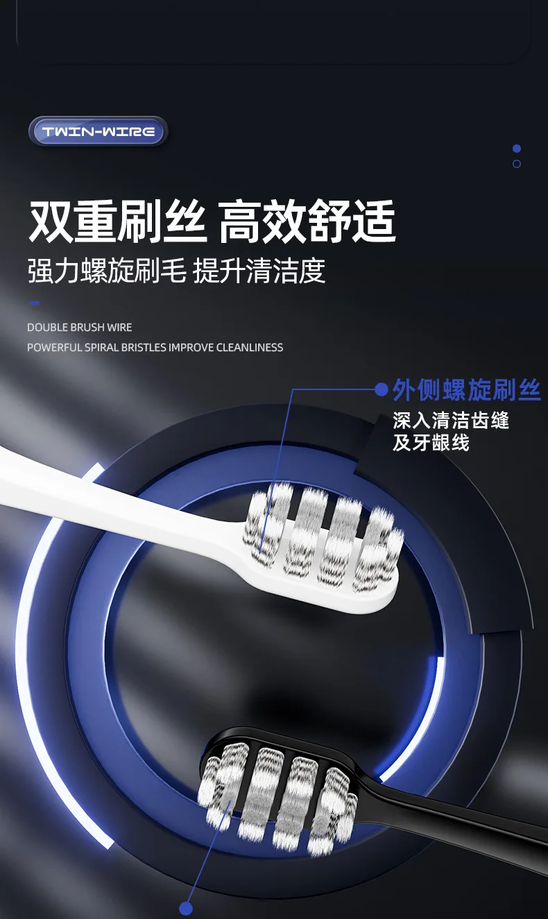 Advanced toothbrush with soft bristles, deep cleansing, antibacterial and gum protection for adults, removable set of 2