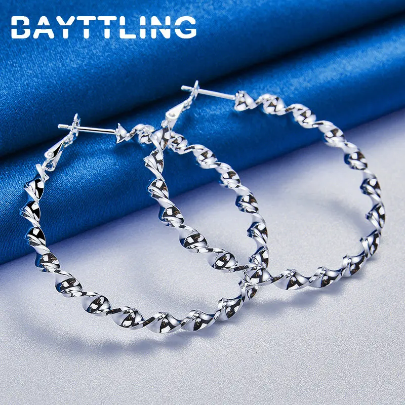 

Fashion S925 Sterling Silver Earrings Fine Twisted Round Hoop Earrings For Women 50MM Charm Wedding Gift Jewelry